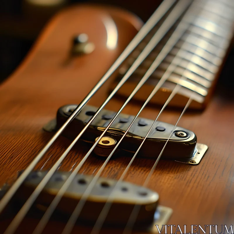 Detailed Electric Guitar String and Bridge Close-Up AI Image