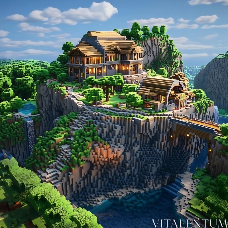 Detailed Minecraft Mountaintop Construction AI Image