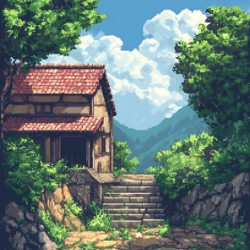 Nature-Inspired Pixel Art House