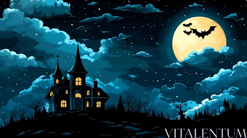 Gothic Haunted House in Moonlight AI Image