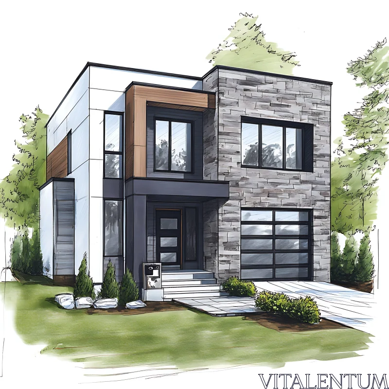 Contemporary Home Design with Large Windows AI Image