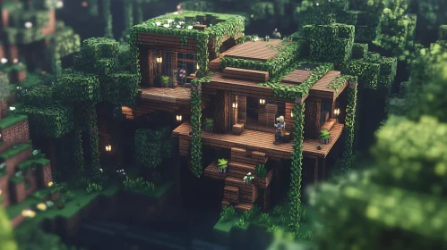 Lush Greenery and Wooden Treehouse in Forest