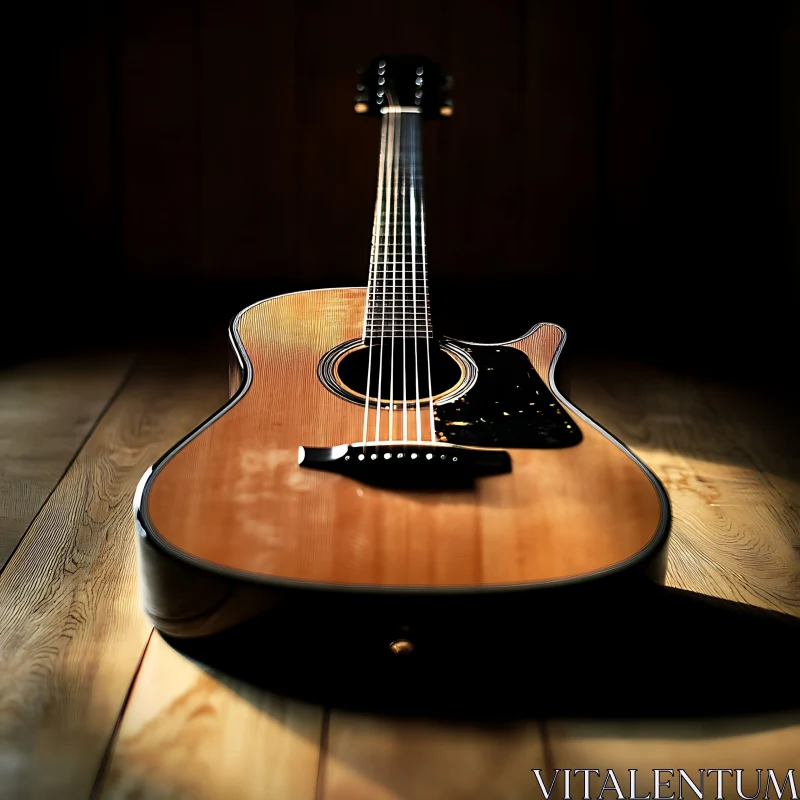 AI ART Serenely Lit Acoustic Guitar on Floor