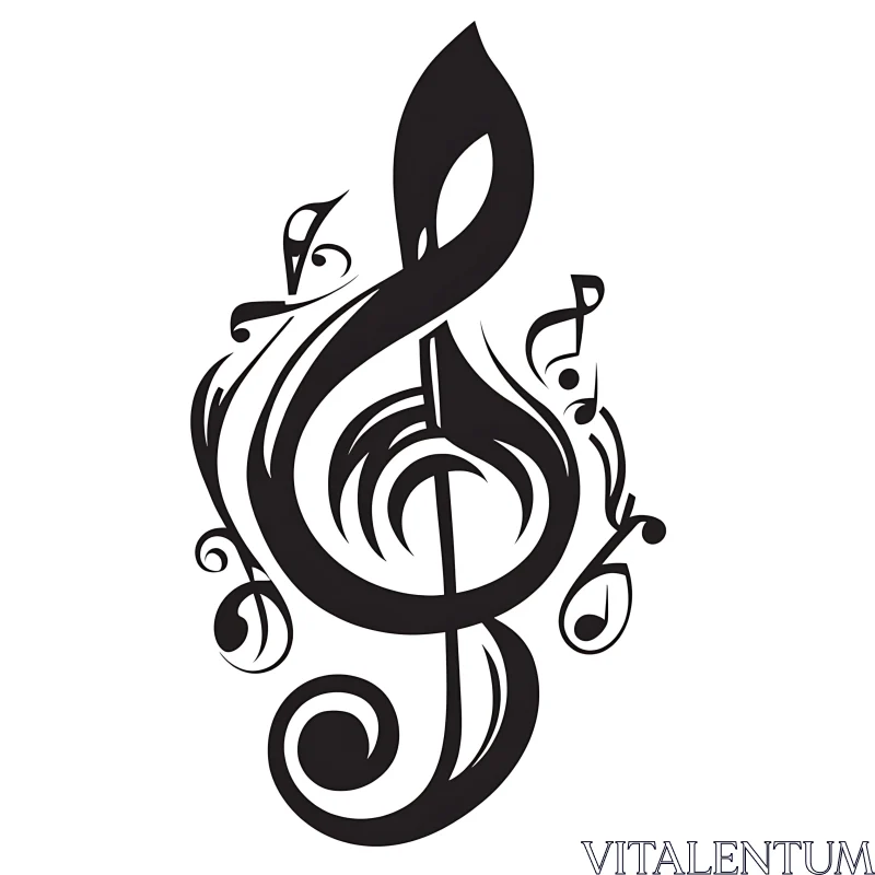 AI ART Musical Note Tattoo with Treble Clef and Swirls