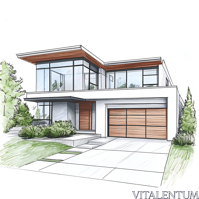 Contemporary House Design Drawing AI Image