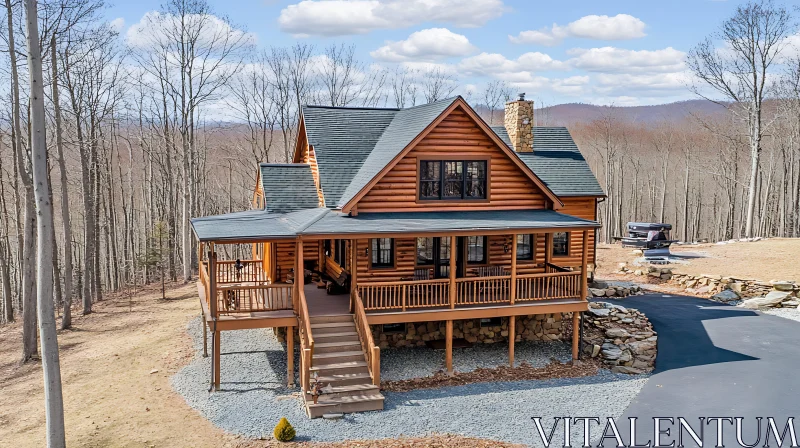 Charming Forest Log Cabin with Porch AI Image