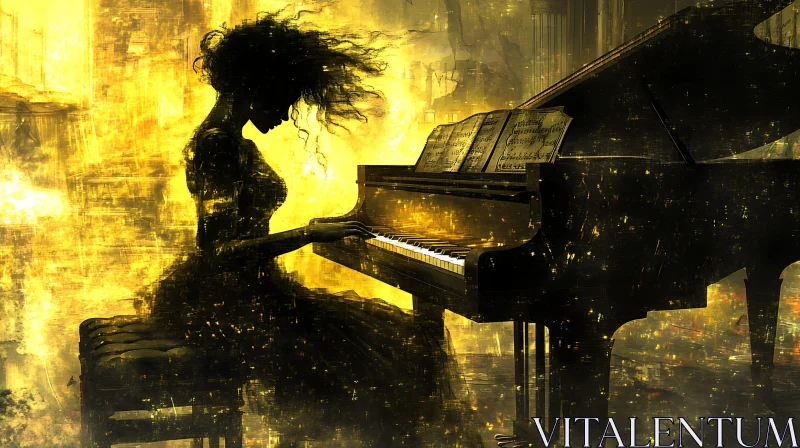 Abstract Piano Player in Yellow Hues AI Image