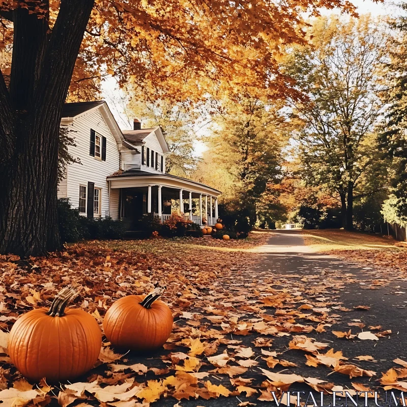 AI ART Autumn White House with Pumpkins