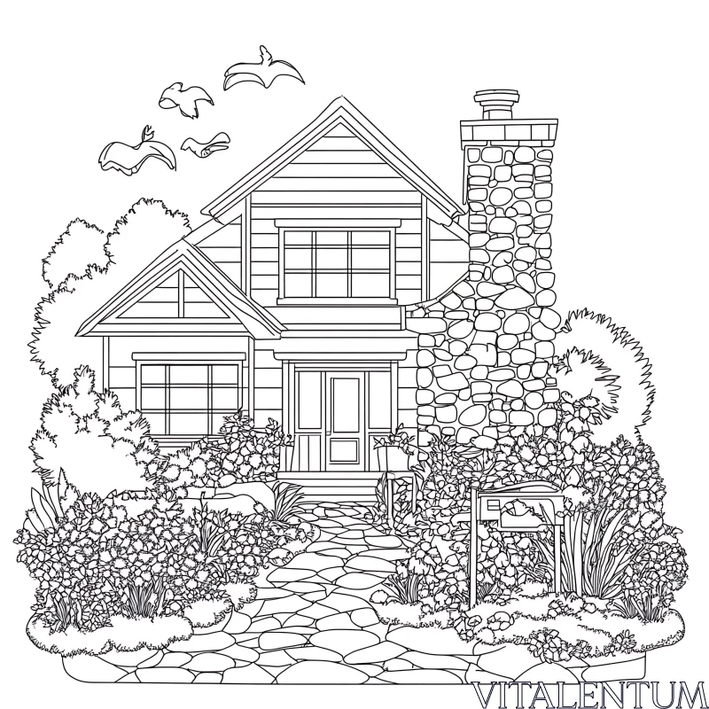 Detailed House and Garden Sketch AI Image