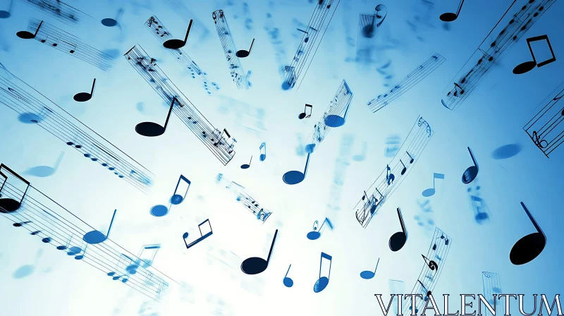 Floating Musical Notes in Blue AI Image