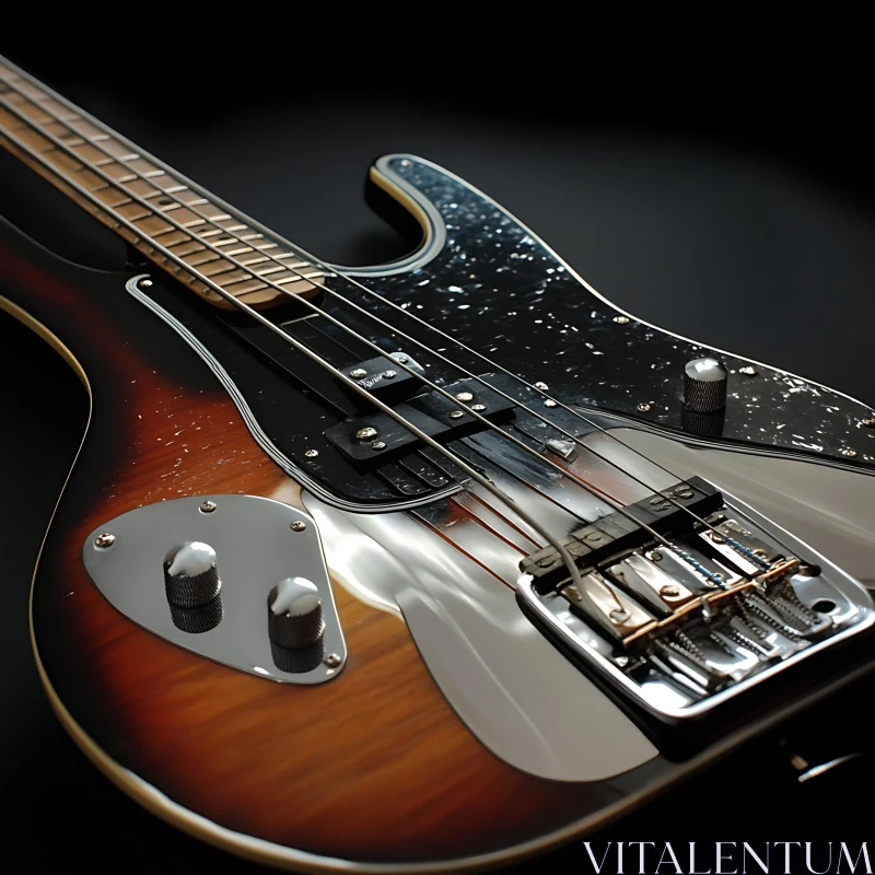 Detailed View of a Classic Electric Bass Guitar AI Image