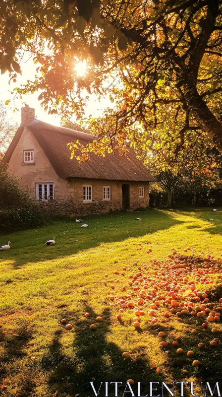 Idyllic Cottage in an Autumn Garden AI Image