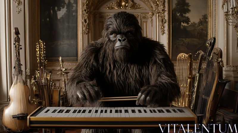 Majestic Gorilla in Classical Musical Environment AI Image