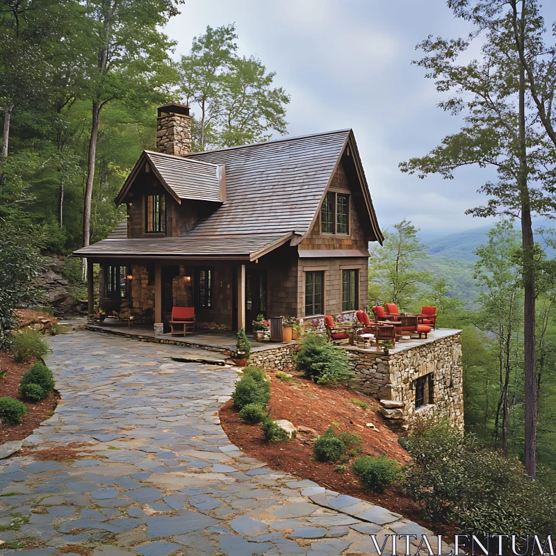 Quaint Wooden House in Verdant Forest AI Image