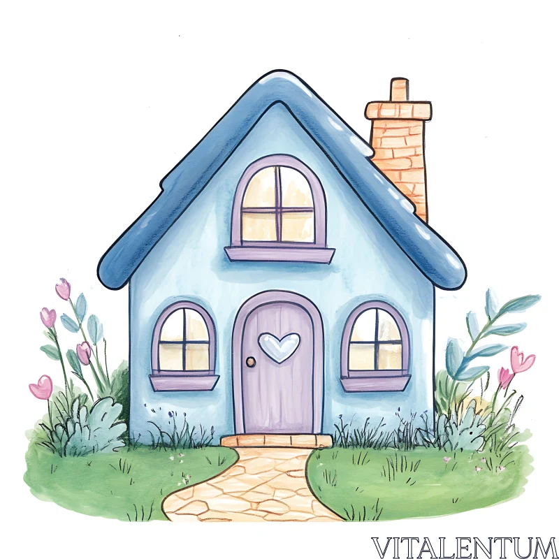 Charming Cartoon Cottage with Garden AI Image