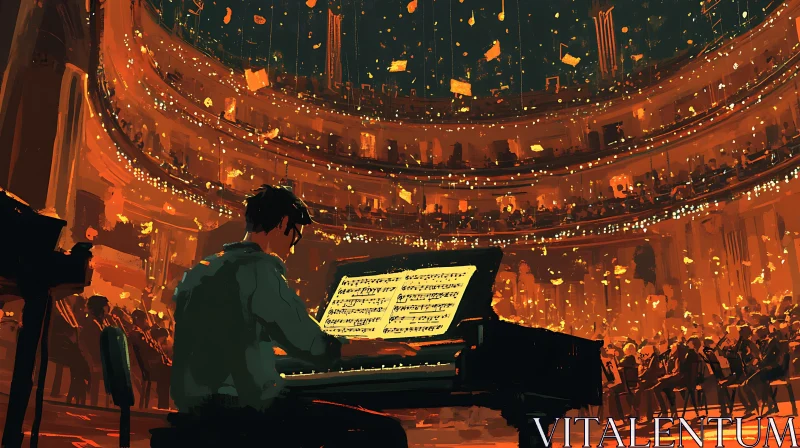 Solo Pianist in a Grand Orchestra Performance AI Image