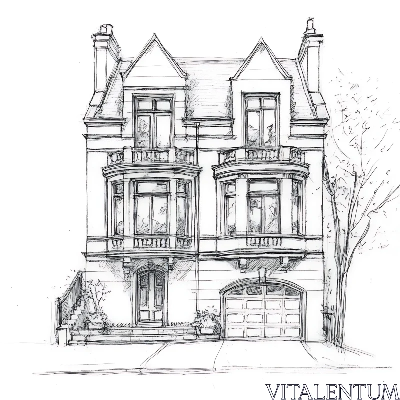 Intricate Victorian House Sketch in Pen AI Image