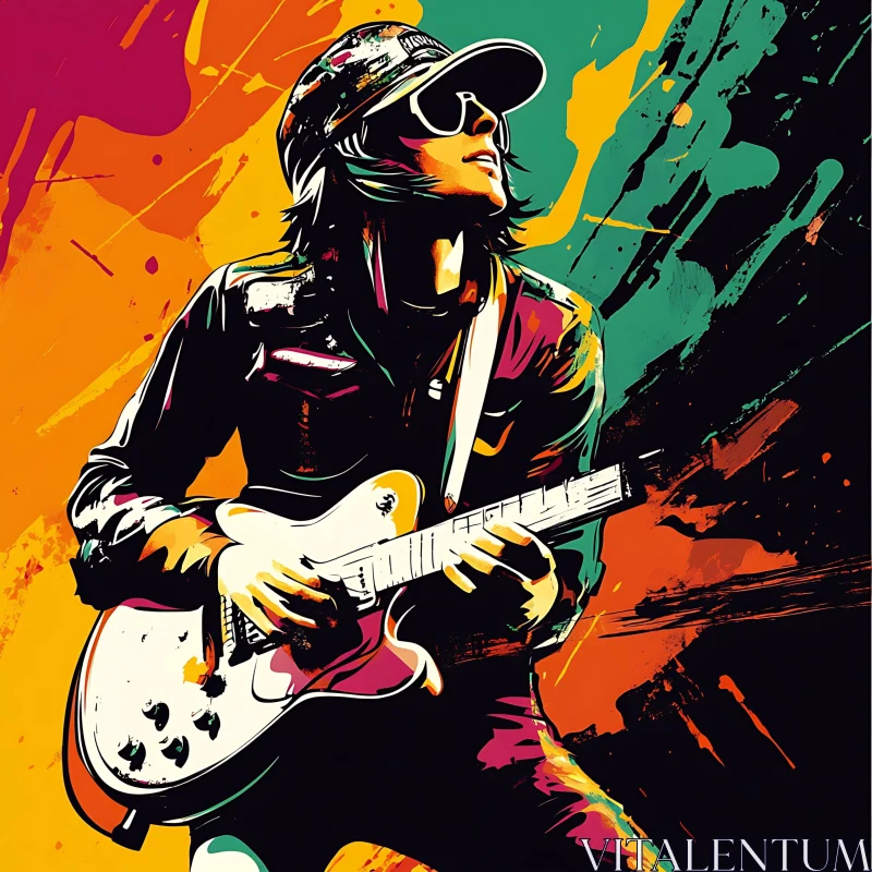 AI ART Colorful Street Art Guitarist Illustration