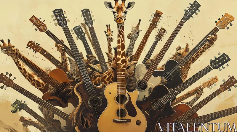 Giraffes Transforming into Guitars Abstract Art AI Image