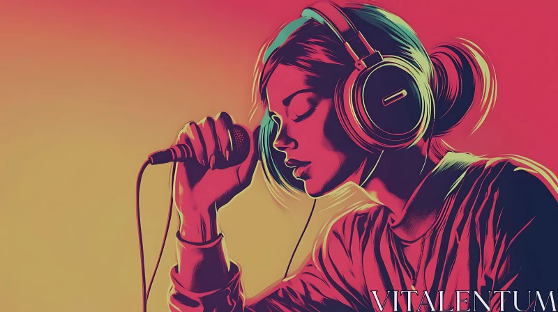 AI ART Artistic Depiction of a Female Singer with Headphones