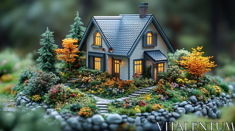 Cozy Countryside Cottage Amidst Bright Autumn Colors AI Image