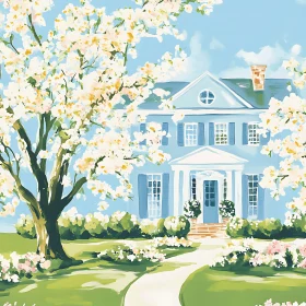 Idyllic Spring House with Blossoming Trees