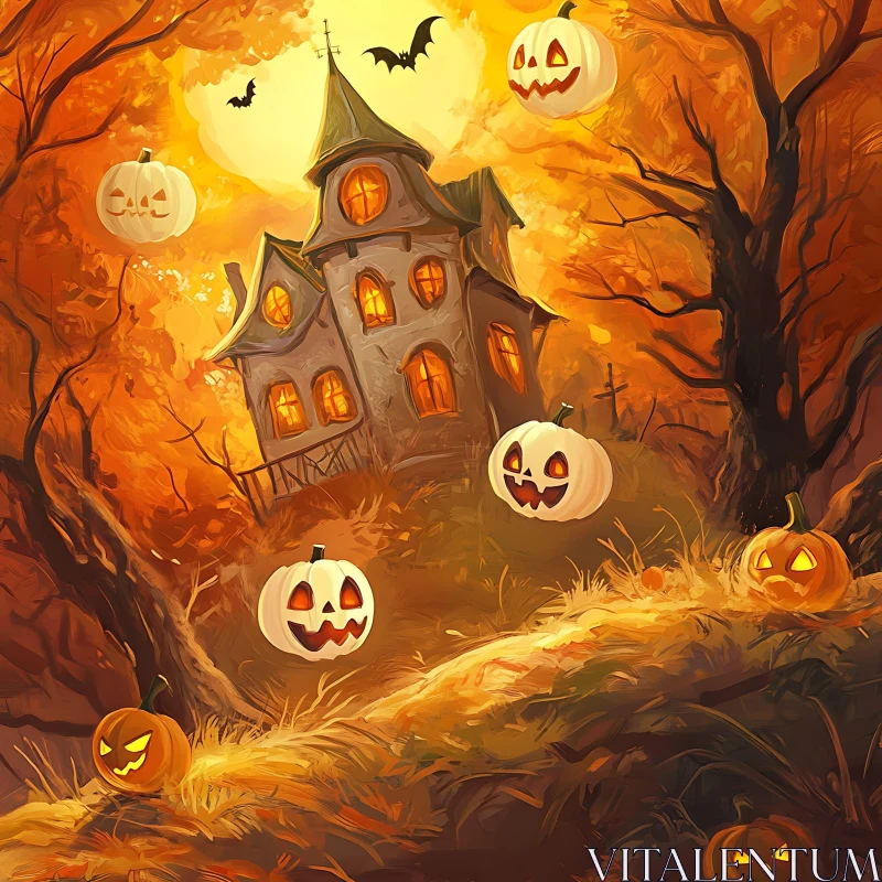 Eerie Haunted House in Halloween Setting AI Image