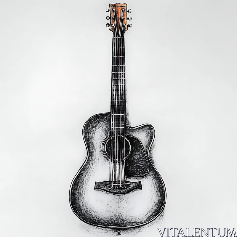 Detailed Acoustic Guitar Sketch AI Image