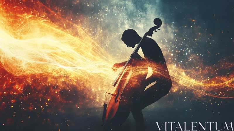 Magical Cellist in Fiery Performance AI Image