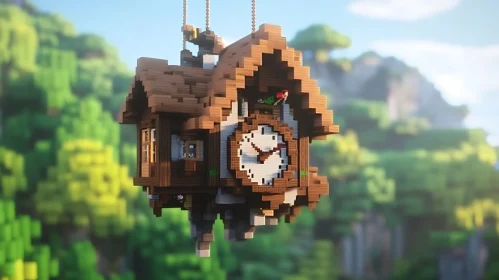 Whimsical Hanging Clock House in the Sky