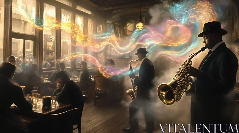 Ethereal Saxophone Music in a Jazz Bar AI Image