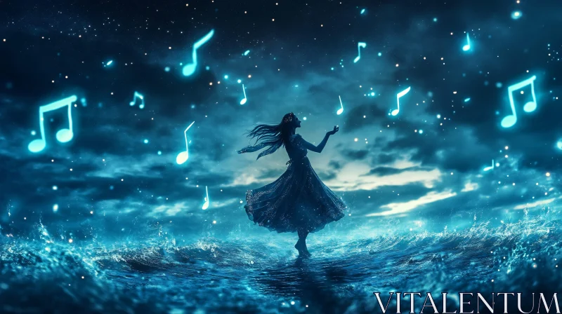 Fantasy Ocean Dance with Musical Notes AI Image