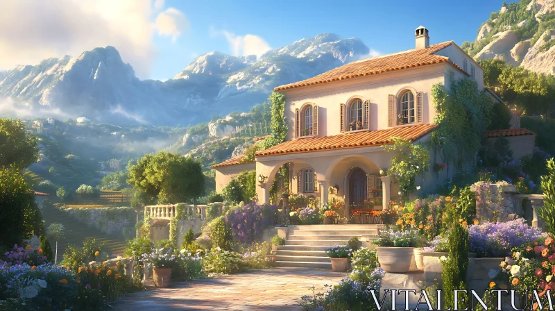 Scenic House in Lush Garden AI Image