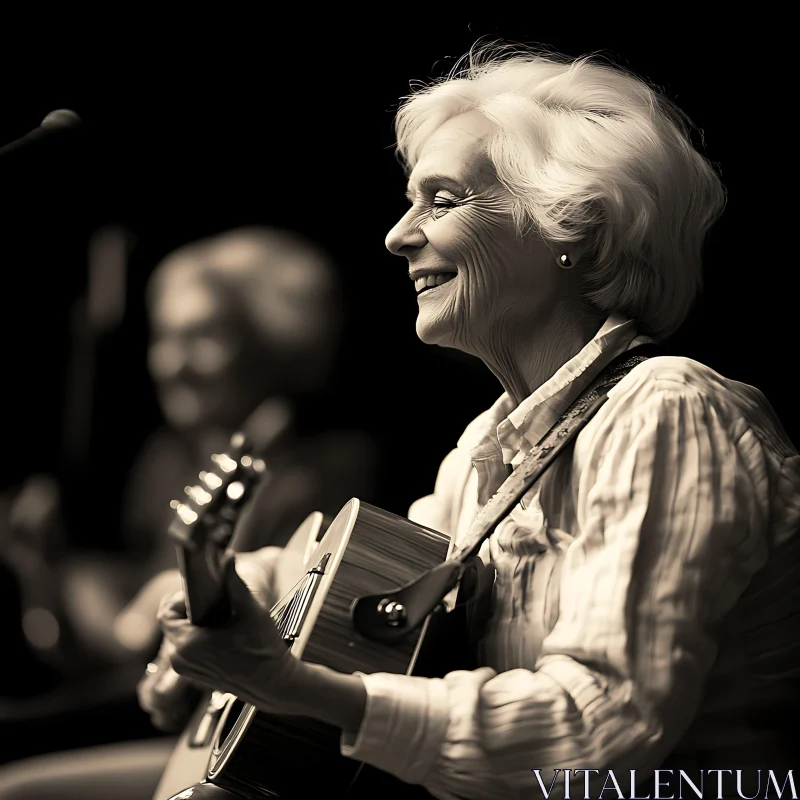 AI ART Elderly Musician Performing with Guitar