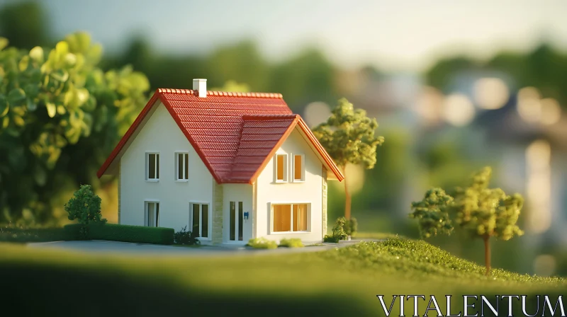 Serene Countryside Home with Red Roof AI Image