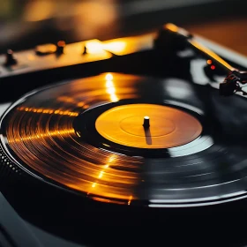 Spinning Vinyl Record with Warm Lighting