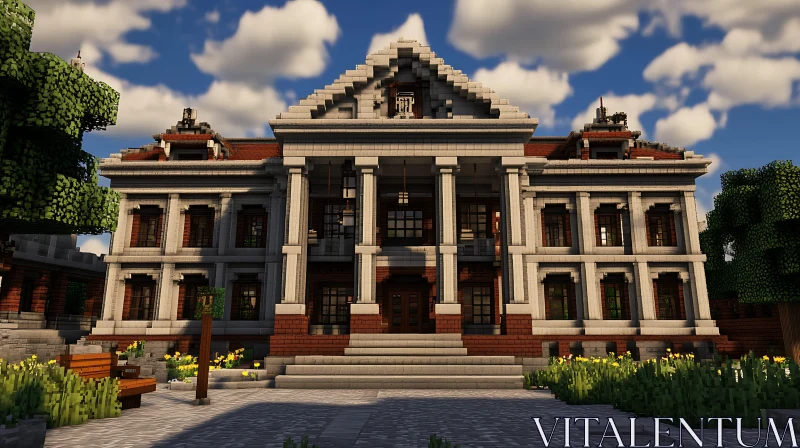 Minecraft Mansion with Columns and Garden AI Image