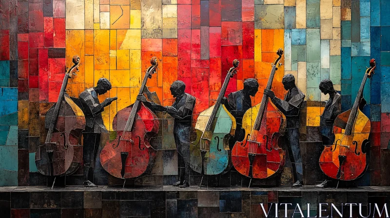 Musicians Performing with Cellos in Abstract Art AI Image