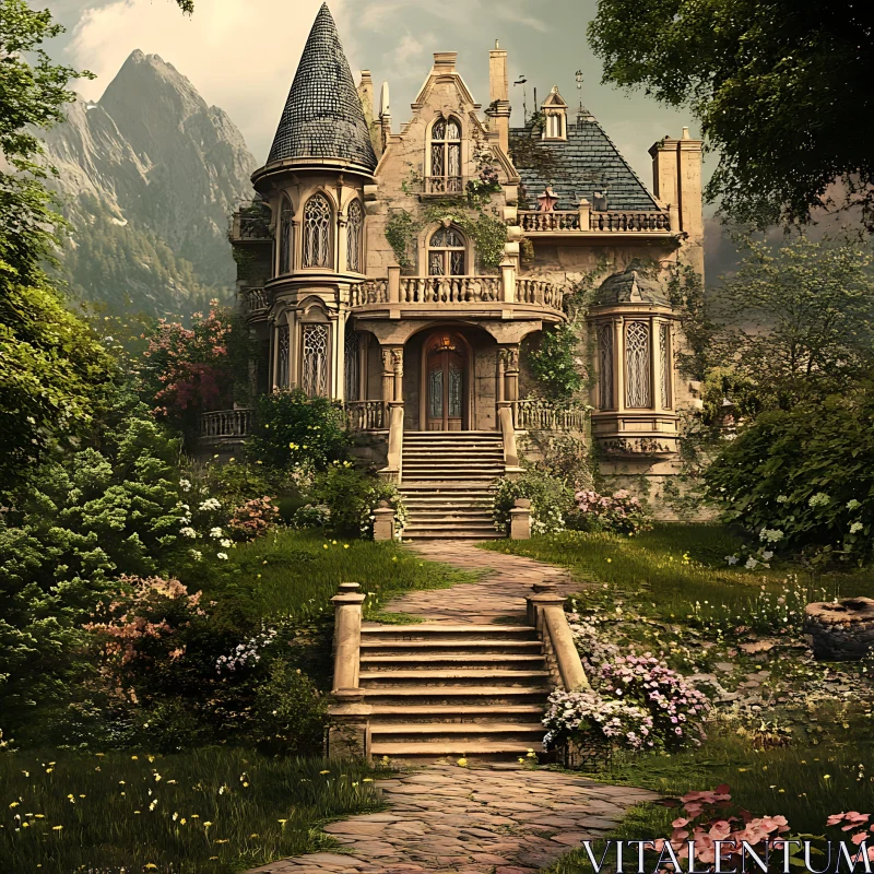 Picturesque Castle Surrounded by Nature AI Image