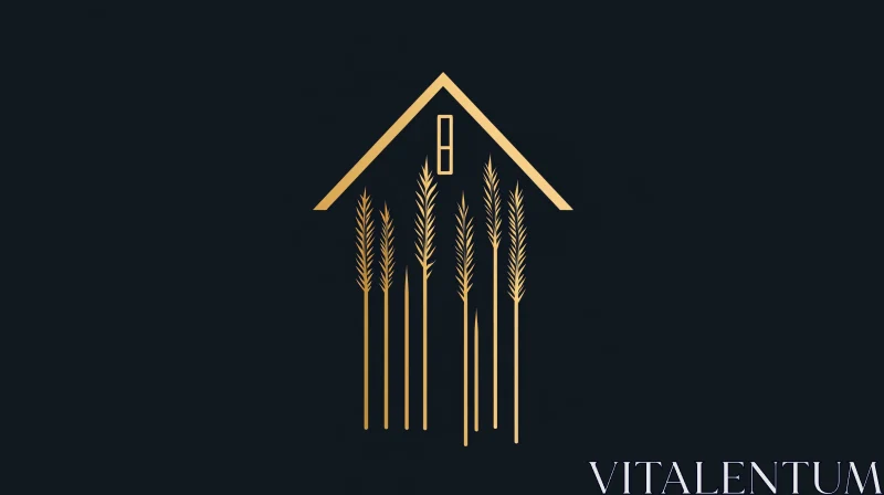 AI ART Golden Wheat House Minimalist Art