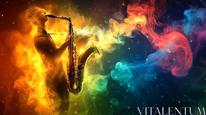 Musician Silhouette in Multicolored Smoke AI Image