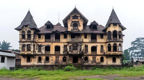 Eerie Dilapidated Mansion with Gothic Design