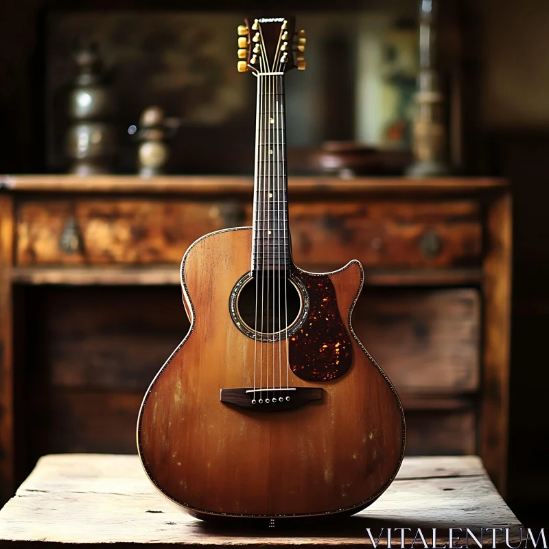 Classic Acoustic Guitar with Aged Patina AI Image