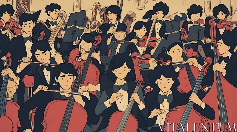 Comic Style Orchestra Performance AI Image