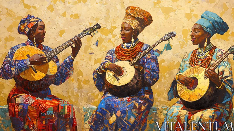 Traditional Banjo Players in Colorful Dress AI Image