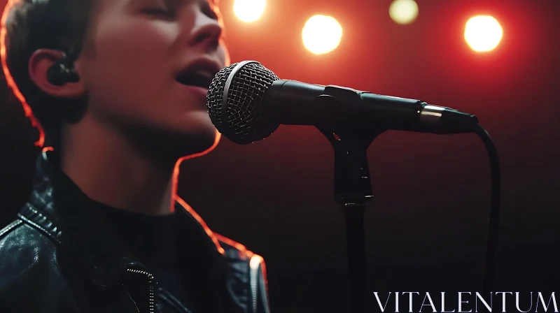 Close-Up of Young Singer Performing on Stage AI Image