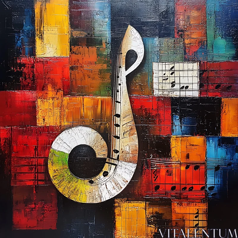 Vibrant Abstract Painting Featuring Music Theme AI Image