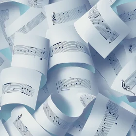 Scattered Sheet Music with Handwritten Notes