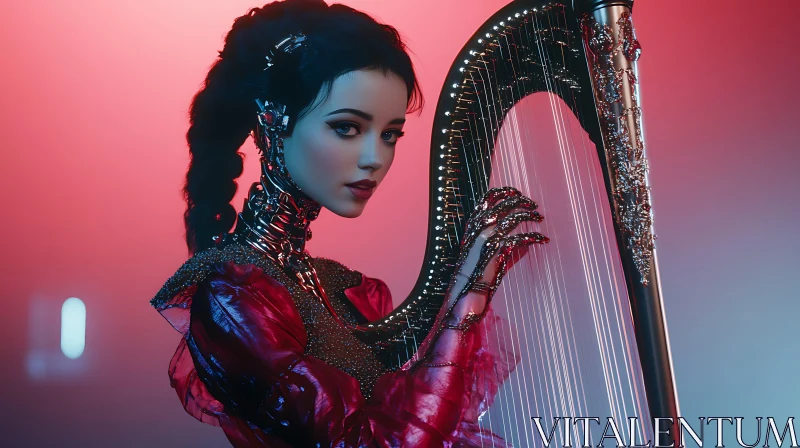 Futuristic Cyborg Harp Player