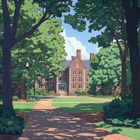 Picturesque Campus with Stately Brick Building